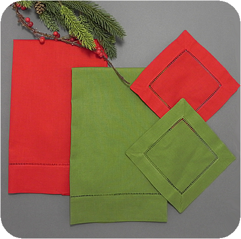 Solid Hemstitch Guest Towels - Red or Green