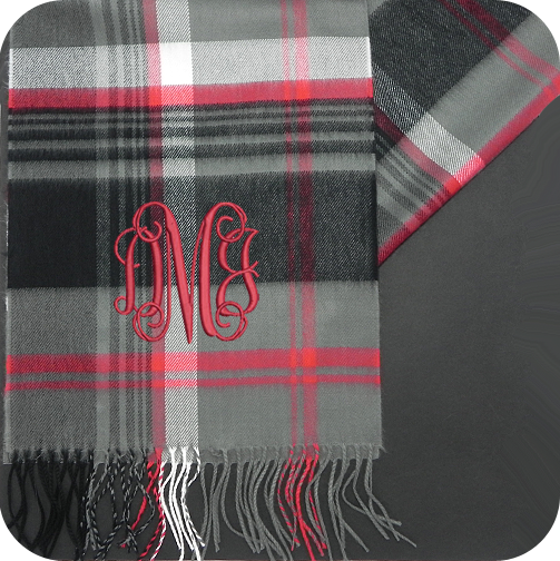 Cashmere Scarf - Grey/Red/White Plaid