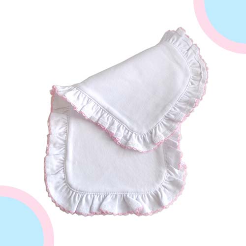 Pink Ruffled Edge Knit Baby Bib or Burp Cloth
