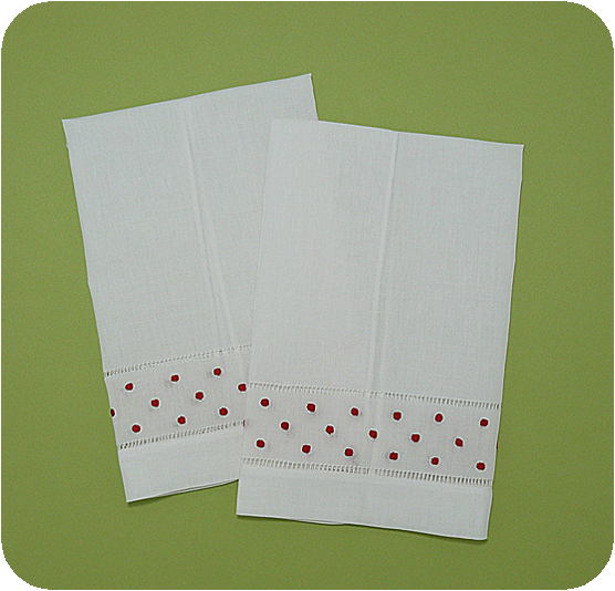Red Dots Hemstitched Guest Towel