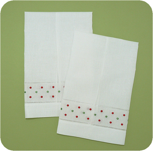 Red & Green Dots Hemstitched Guest Towels