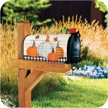 White and Orange Plaid Pumpkins MailWrap Mailbox Cover