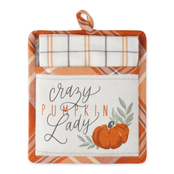 Crazy Pumpkin Lady Potholder & Kitchen Towel Set
