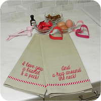 Oatmeal  with Red/White Dobby Trim Kitchen Towel
