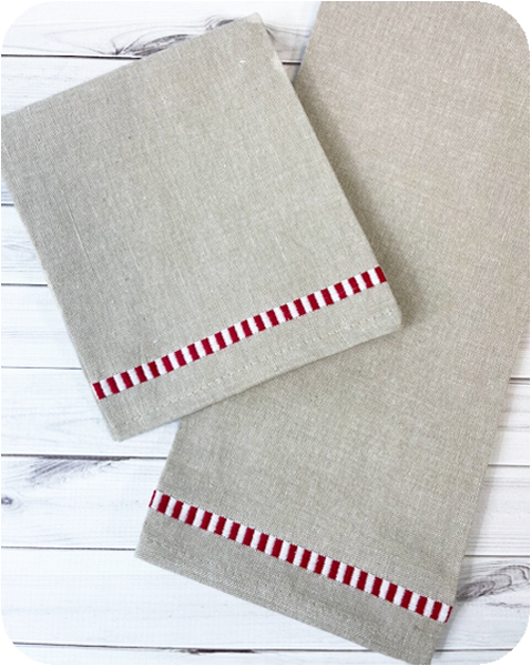 Oatmeal with Red/White Dobby Trim Kitchen Towel