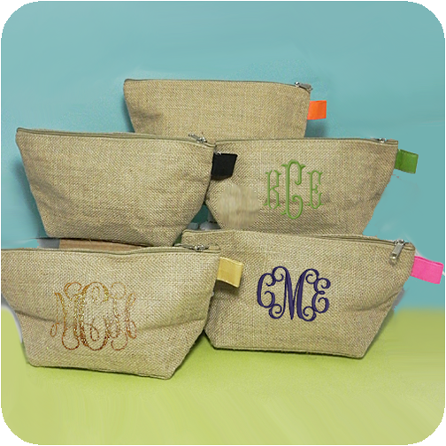 Jute Zipper Pouch With Colored Tab